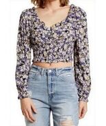 Elodie Women&#39;s Long Sleeve Ruffle Neckline Crop Top Navy Floral Size XS,... - $13.94 CAD