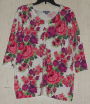 Excellent Womens Laura Scott Floral Print Long Cardigan Sweater Size M - £22.51 GBP