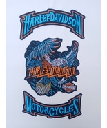 HARLEY DAVIDSON EAGLE + ROCKERS PATCHES FOR JACKET ON BACK TO SEW MOTORC... - £23.60 GBP
