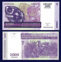 Madagascar P89b, 1000 Ariary,  LEMUR, tortoise / Sisal, agave  UNC see U... - $51.39 MXN