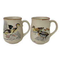 Lot of 2 Stoneware Coffee Mugs Cups Speckled w/ Ducks Teal &amp; Red Breasted - £11.64 GBP