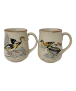 Lot of 2 Stoneware Coffee Mugs Cups Speckled w/ Ducks Teal &amp; Red Breasted - £11.64 GBP