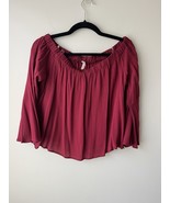 Solemio Size S Solid Red Wine Gauze-Feel Off Shoulder Crop Blouse - $21.65 CAD
