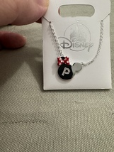 Disney Parks Minnie Mouse Icon Letter P Silver Color Necklace Child Size NEW