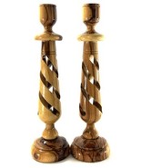 Beautiful Vintage Pair of Olive Wood Spiral Candlestick Holders 10&quot; Tall - €26,09 EUR