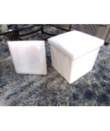 Compact Faux Leather Folding Ottoman White Cube Footrest Storage 2 for 1... - $40.66 CAD