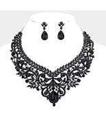 Rhinestone Crystal Teardrop Stone Accented Cluster Holiday Evening Neckl... - £31.92 GBP