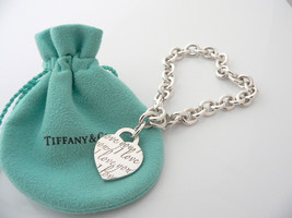 Tiffany &amp; Co Silver I Love You Heart Bracelet Bangle 7.75 Inch Gift Love Pouch - £396.64 GBP