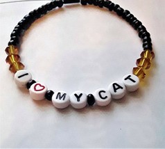 Cat Lover&#39;s Bracelet in Black and Gold Beads, Handmade - £3.92 GBP