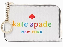 Kate Spade L-Zip Card Holder Pride Rainbow White Wallet K7631 NWT $189 Retail FS - £58.72 GBP
