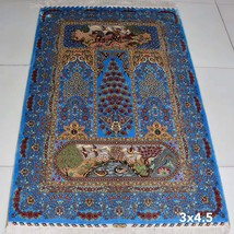 Blue Floral Wall Hanging Tapestry Art Decor Bedroom Handmade Silk Rugs C... - $675.00