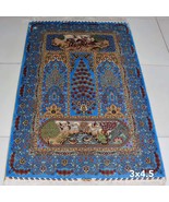 Blue Floral Wall Hanging Tapestry Art Decor Bedroom Handmade Silk Rugs C... - $675.00