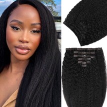 Kinky Straight Clip In Hair Extensions Real Human Hair 135G 7Pcs Full Head Remy  - £38.32 GBP