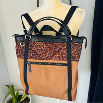 Cole Haan Nylon Convertible Backpack Tote Crossbody, Leopard Print Brown... - $129.00