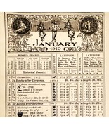 January February 1910 Calendar Page Moon Phase Sun Double Side Ephemera ... - $41.12 CAD