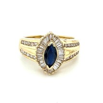 1.66ct Sapphire Solitaire &amp; Diamond Ring REAL SOLID 14k Yellow Gold 5.9g Size 7 - £864.50 GBP