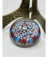 Vintage Murano Millefiori Red Blue Italian Art Glass Paperweight Small 1... - $45.99