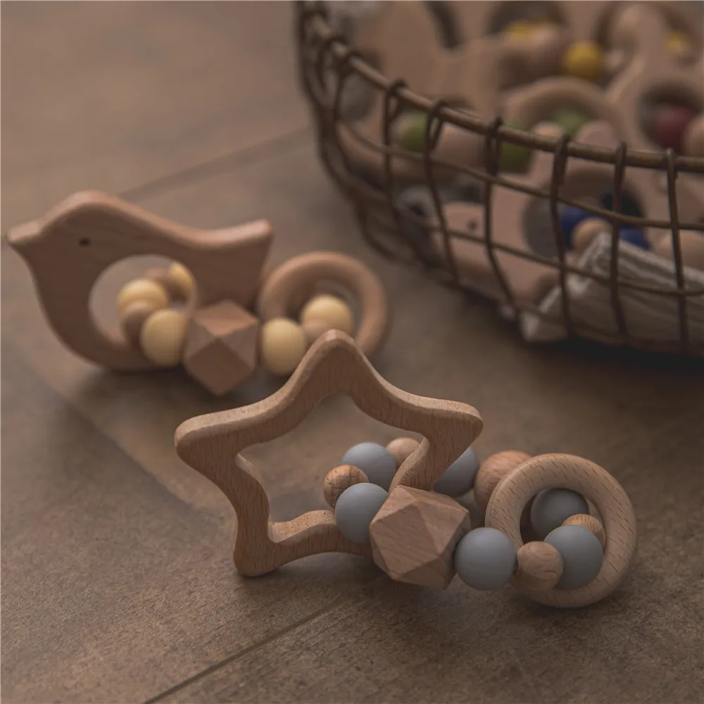 Play Wooden Play Baby Animals Bracelets Beech Teether Silicone A Teething Wood R - £23.60 GBP