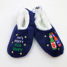 Snoozies Men&#39;s Slippers Don&#39;t Worry Beer Happy Medium 9/10 Navy Blue - £11.66 GBP