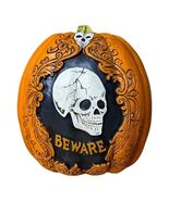 Halloween Pumpkin Resin Beware Skull Skeleton Jack-o-lantern Fall Spooky - $56.10 CAD