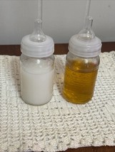 VTG Preemie No Hole Nipple 3 Oz Glass Baby Bottle W/Faux Formula &amp; Apple... - $15.15