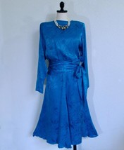 Vintage 80s Jerry Regenbogen Silk Dress 6 Sapphire Blue Sash Wrap Retro ... - $69.99