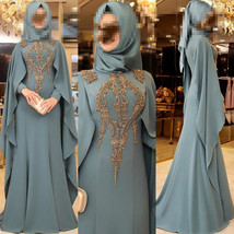 High Collar Batwing Sleeve with ButtonFloor Length Applique  Robe De Soi... - £85.06 GBP