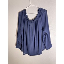 Michael Kors Navy Blue Ruched Scoop Neck Blouse - Size M - $324.86 MXN