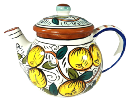 Hand Painted Teapot Tea Pot &amp; Lid Mediterranean Style Fruit &amp; Vines 6&quot; Tall - $19.34