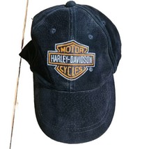 Harley Davidson Motor Cycles Adjustable Black Suede Leather Ball Hat Cap OS - £22.49 GBP