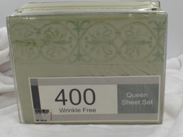 400 Ct Microfiber Embroidered Wrinkle Free Queen Sheet Set Deep Pockets NIP Sage - £15.82 GBP