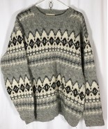 Eddie Bauer 100% Wool Sweater Nordic Scandinavian Ski Grey Black Cream M... - £23.52 GBP