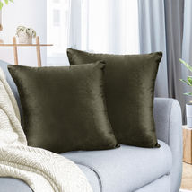 Khaki 18&quot;x18&quot; Throw Pillow Covers Set 2 Sofa Velvet Cushion Cases - £21.28 GBP