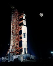 Apollo 17 Saturn V on Launch Pad 39A during countdown Full Moon Photo Print - £7.10 GBP+