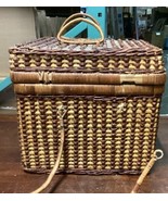Beautiful Multicolored Vintage Wicker Picnic Basket - 12” - $17.24 CAD