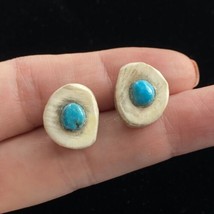 Turquoise &amp; Deer Antler Cabochon Handmade Stud Earrings 5/8” 16mm - £31.93 GBP