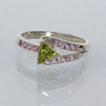 Yellow Green Mali Garnet Pink Sapphire Handmade 925 Silver Ladies Ring s... - $105.45