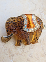 Vintage Elephant Brooch pin  Rhinestones faux Amber Lucky Trunk Up Republican - £11.27 GBP