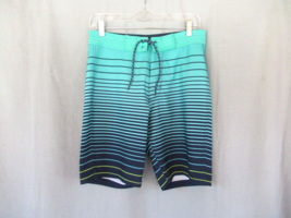 Old Navy swim board shorts Size 28 green blue stripe  California drawstring - $11.71