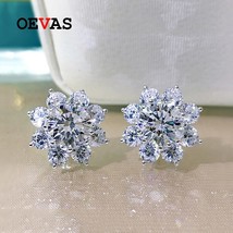 100% 925 Sterling Silver High Carbon Diamond Flower Stud Earrings For Women Spar - £39.61 GBP