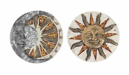 Set Of 2 Cement Sun Moon Stone Sculpture Hanging Garden Walkway Decorative Art - £37.17 GBP
