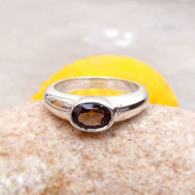 Sterling Silver Smokey Quartz Ring Smokey Ring Bezel Set Brown Stone Smoky Oval  - £27.17 GBP