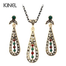 Hot Fashion Vintage Jewelry Sets For Women Antique Gold Color Crystal Rhinestone - £6.26 GBP