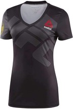 Reebok UFC Ronda Rousey Cuello En V Manga Corta Camiseta, Negro, XL - £19.75 GBP