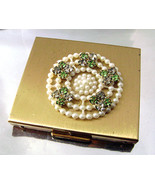 Vintage Rhinestone and Pearl Flower Gold Tone Compact Unused Bridesmaid&#39;... - £24.51 GBP