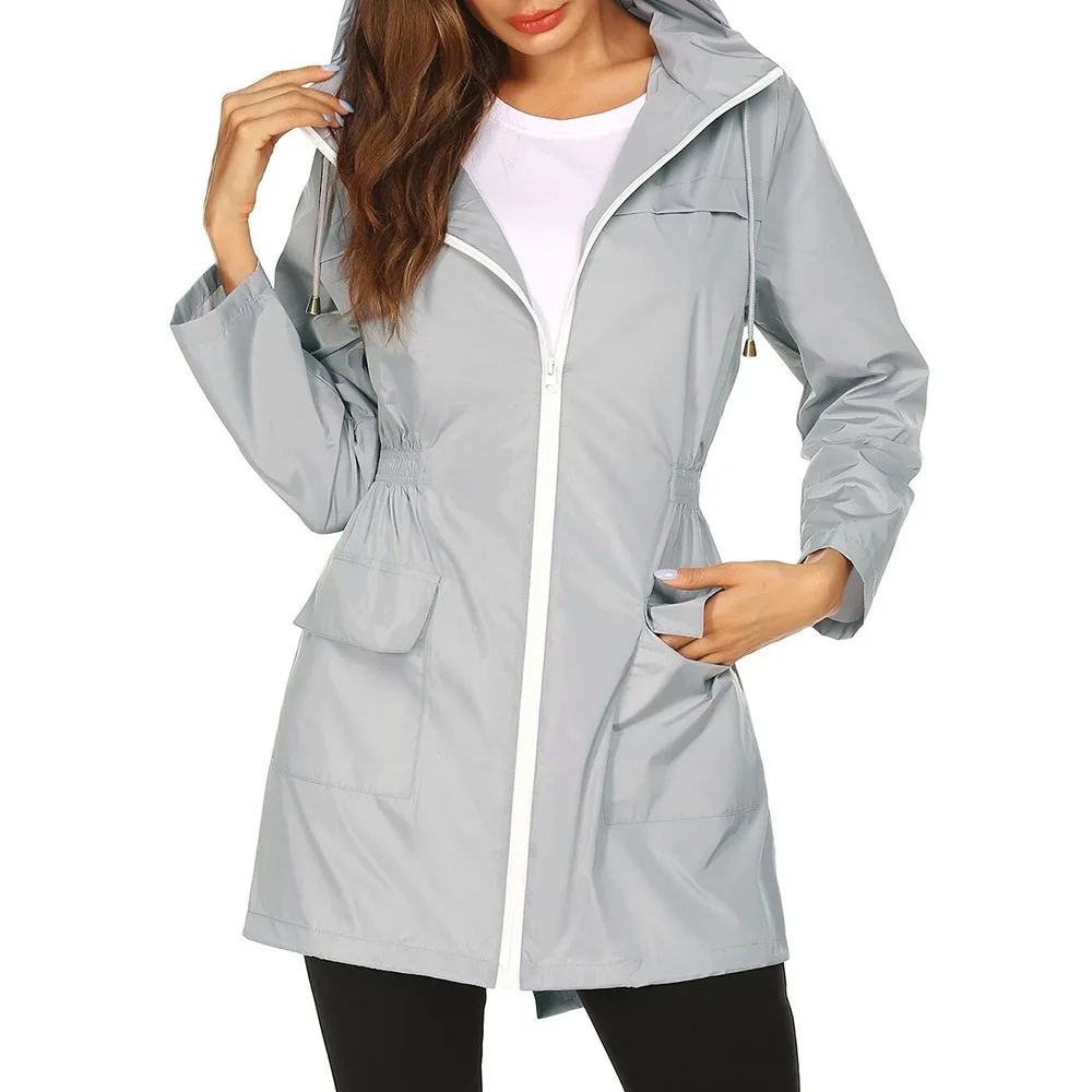 Women&#39;s Hooded Jacket Coat with Pockets Waterproof Lightweight Soft  Windproof O - £111.39 GBP