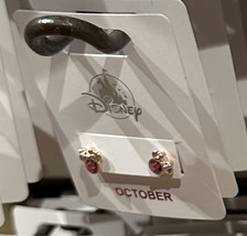 Disney Parks Minnie Mouse Rose October Faux Birthstone Stud Earrings Gold Color - £26.29 GBP