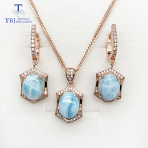 natural gemstone oval 8*10mm Larimar jewelry set 925 silver earrings and pendant - £104.88 GBP