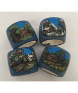 vintage hand painted pottery napkin holders rings blue with rural countr... - €17,07 EUR