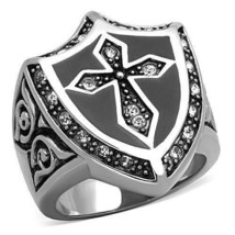 TK1349 High Polished Stainless Steel Ring with Top Grade Crystal Clear A... - $28.49